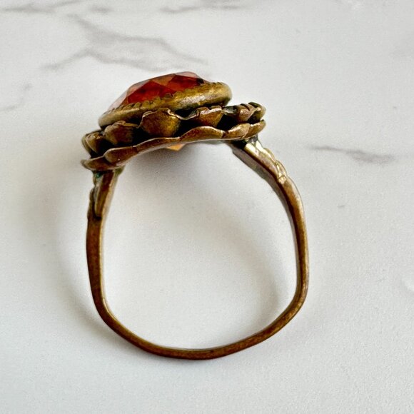 Vintage Orange & Clear Rhinestone Cocktail Ring Size 6.5 Oval Stone Adjustable B - Picture 6 of 10